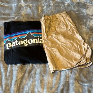 Patagonia size L short sleeve tee and Southern Marsh sz 28 khaki shorts